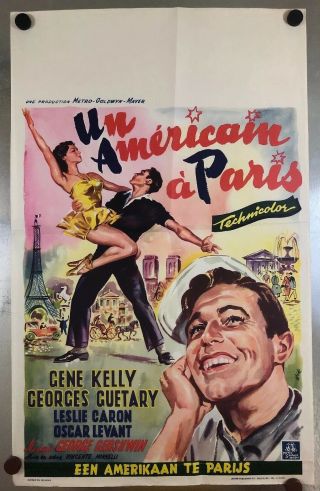 1951 An American In Paris Belgian Movie Poster Mgm Gene Kelly