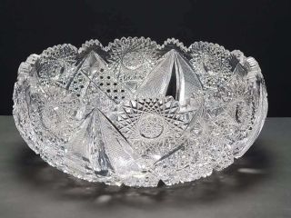 Large Antique American Brilliant Period Abp Cut Glass Round Bowl,  12 "