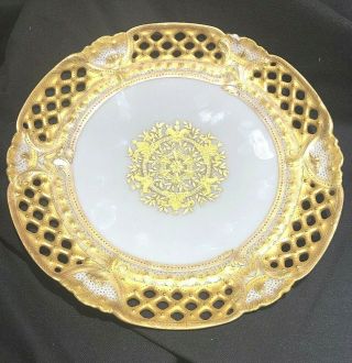 Antique Reticulated Haviland Co Limoges France Plate Heavily Decorated Gold