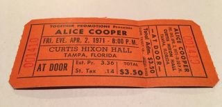 Alice Cooper Jackson 5 Ted Nugent Concert Ticket Stub April 2,  1971 Tampa