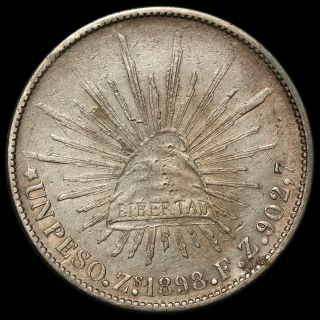 1898 Zs Fz Mexico One Un Peso Silver Coin - Km 409.  3