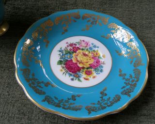 Vtg.  EB Foley Bone China Teal w/ Roses cup and saucer Gold Gilt England 3