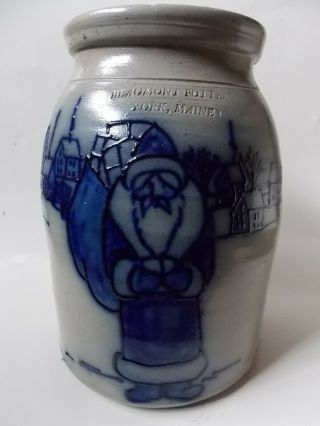 Beaumont Pottery Maine Salt Glazed Stoneware Christmas Santa Crock 1986 Signed