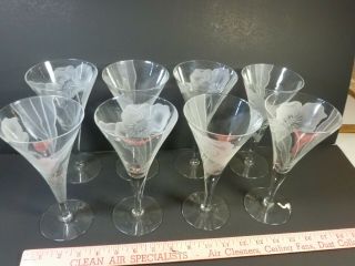 16 Rare Signed Dorothy Thorpe Etched Floral Trumpet Water Goblet & Wine Glasses