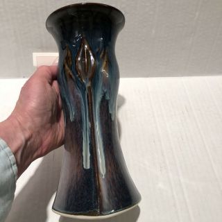 Bill Campbell Studio Art Pottery Vase Blue Drip Glaze Signed 9”