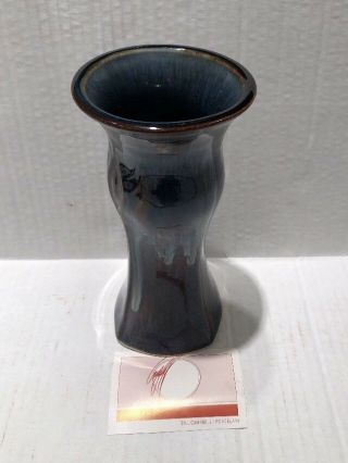 Bill Campbell studio art pottery Vase blue drip glaze Signed 9” 2