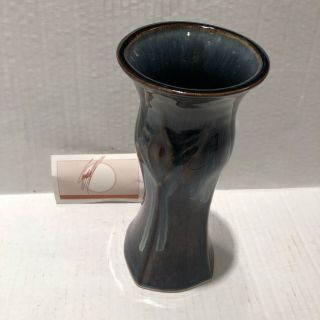 Bill Campbell studio art pottery Vase blue drip glaze Signed 9” 3