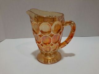 Iridescent Marigold Or Amber Carnival Glass Small 7 " Tall Pitcher