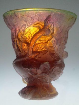Daum Nancy France Lizard Figs Glass Vase Pate De Verre