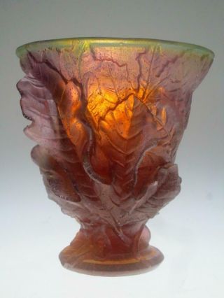 Daum Nancy France Lizard Figs Glass Vase Pate De Verre 2