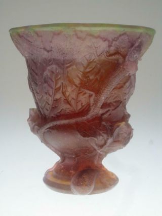 Daum Nancy France Lizard Figs Glass Vase Pate De Verre 3