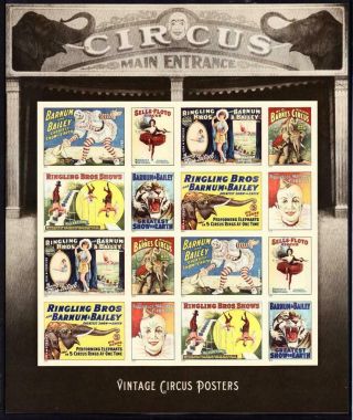 Sc 4898 - 4905 Vintage Circus Posters Souvenir Sheet Of 16 Mnh