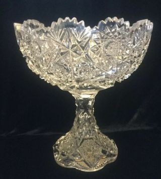 Vintage American Brilliant Period Abp Crystal Pinwheel Compote Pedestal Bowl