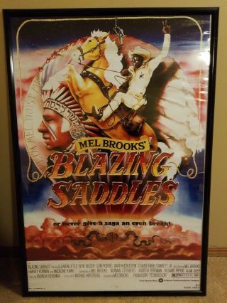 Blazing Saddles Mel Brooks 1974 Movie Poster 27 X 41 Framed And Rare