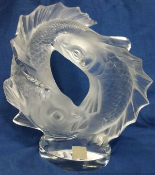 Vintage Lalique Crystal Deux Poissons Koi Fish French Art Glass Sculpture 11in