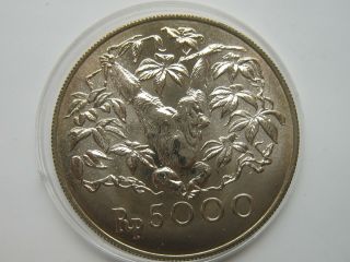 Indonesia.  Silver 1974 5000 Rupiah.  Conservation Series - Orangutan.  Bu