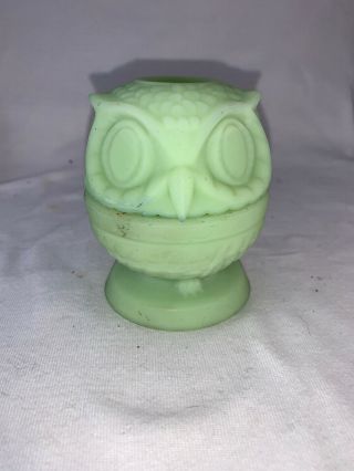 Fenton Vintage Green Custard Satin Glass Owl Fairy Lamp/light Candle - 4 Inches