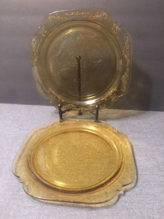 Federal Madrid Amber Depression Glass Dinner Plates Set Of 2 10 1/2 "