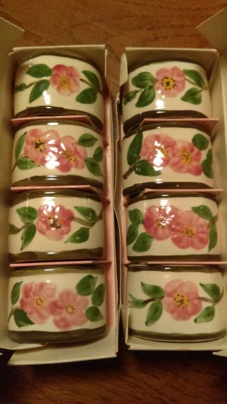 8 Vintage Franciscan Desert Rose Napkin Rings In Boxes