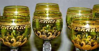 Set/6 Saint Louis Crystal Chartreuse/absinthe Hock Goblet Gold Encrusted France