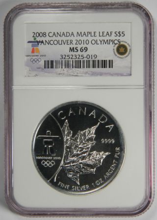 2008 Canada Maple Leaf Vancouver 2010 Olympics $5 - Ngc Ms69 - Priced Right