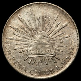 1898 Cn Am Mexico One Un Peso Silver Coin - Km 409