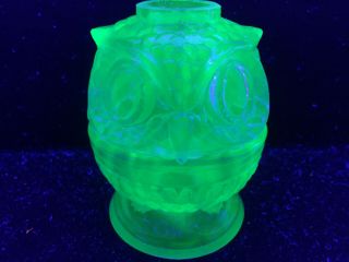Blue Owl Vaseline Glass Fairy Lamp Votive Candle Holder Uranium Light Tea Cobalt