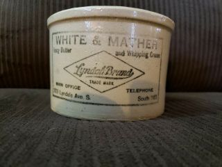 Vtg Red Wing Stoneware Advertising Butter Crock White & Mather Mpls St.  Paul