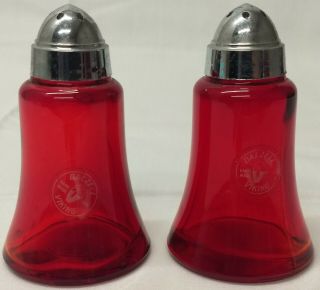 Dalzell Viking W Labels Ruby Red Epic Elegant Glass Shakers Set Salt & Pepper