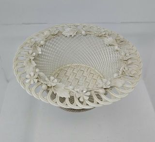 Vintage Belleek Porcelain Basketweave Bowl