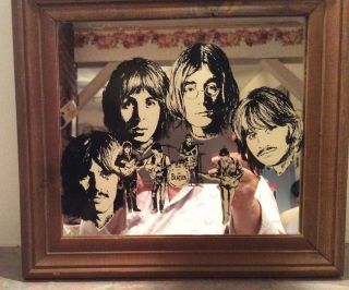 Vintage Beatles Carnival Mirror In Wood Frame