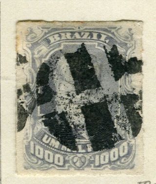 Brazil; 1870s Early Classic Dom Pedro Rouletted Issue Fine 1000r.  Value