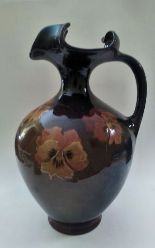 J.  B.  Owens American Art Pottery Utopian Tall Pitcher Or Vase,  Flared Neck,  Pansy