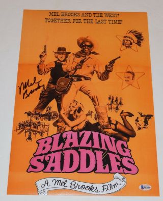 Mel Brooks Signed Autographed 12x18 Poster Photo Blazing Saddles Beckett Bas