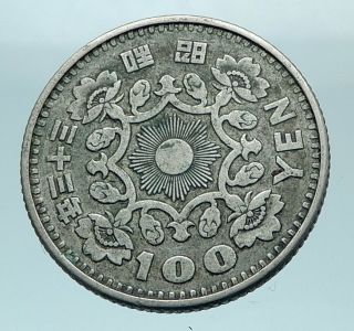 1957 JAPAN Emperor SHOWA Silver 100 Yen Antique JAPANESE Coin w PHOENIX i78451 2