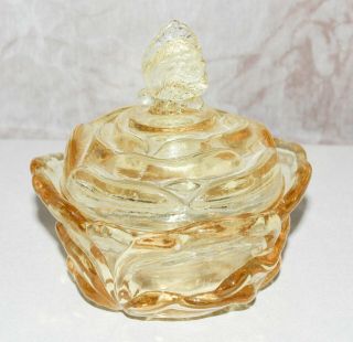 Vintage 1980s Fenton Pressed Glass Lidded Candy Dish Flower Butterfly Yellow