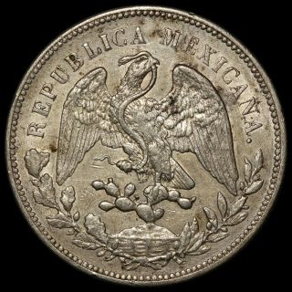 1908 Mo AM Mexico One Un Peso Silver Coin - KM 409.  2 2