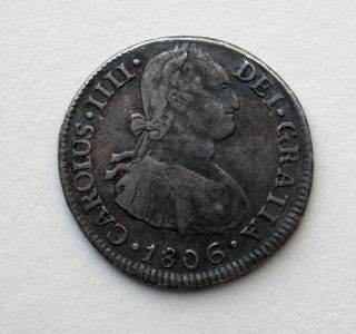 Silver 1806 2 Reales Carolus Iiii Del Gratia Hispan Mexico