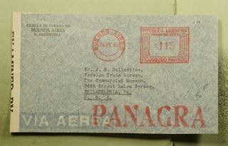 Dr Who 1942 Argentina Metered Panagra Airmail Wwii Censored To Usa E86729