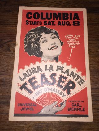 Rare 1925 Laura La Plante In Teaser Movie Poster Silent Film Naughty Girls