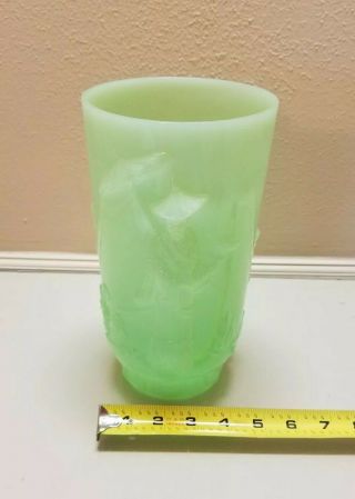 Vintage Fenton Green Glass Oriental Vase Very Rare Vintage 9 - 1/4 "