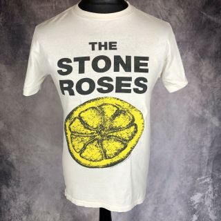 The Stone Roses Lemon Logo White Tee T - Shirt Bay Island Sportswear Medium Retro