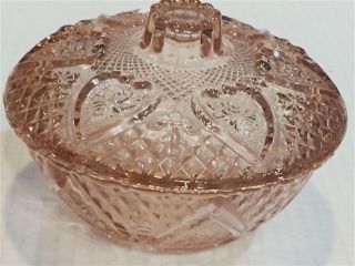 Antique Pink /peach Depression Glass Candy /trinket Dish W/ Lid Rose In Hearts