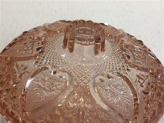 ANTIQUE PINK /PEACH DEPRESSION GLASS CANDY /TRINKET DISH W/ LID ROSE IN HEARTS 3