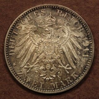 Germany - Bavaria 2 Mark 1911 - D " 90 Years " Silver Chunc