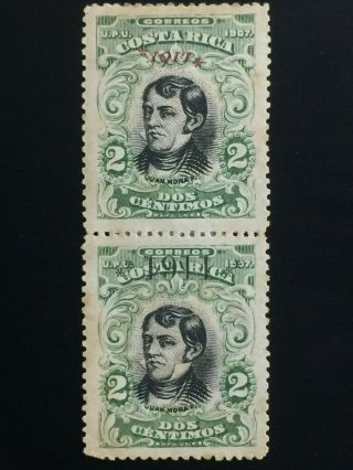 Costa Rica 1911 2cts Vertical Pair With 2 Types Red & Black / Scott 80.  D)