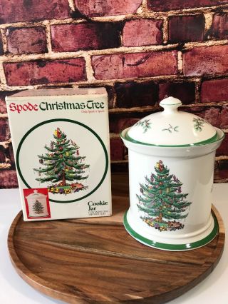 Spode Christmas Tree Cookie Jar With Lid And Box - Made In England