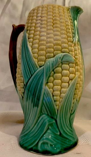 Antique Majolica Ear Of Corn Pottery Pitcher Big