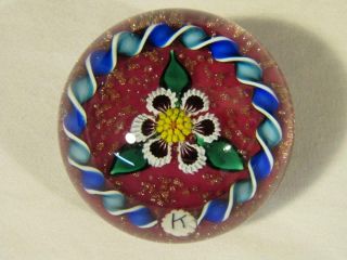 Vintage Charles Kaziun Jr Art Glass Paperweight - Posy Flower -