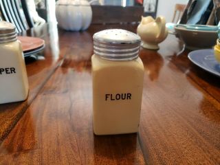 Vintage Hotpoint Depression Milk Glass Square " Flour " Shaker W/metal Lid